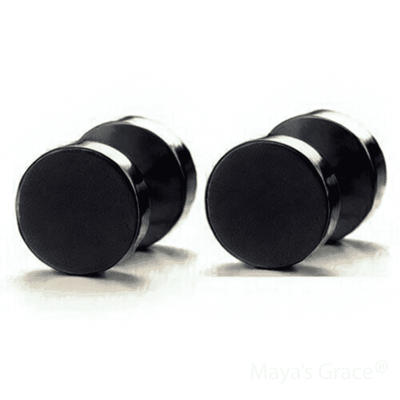 Maya's Grace Round Barbell Dumbbell Flat Back Disc Stud Earrings Unisex - Black, 4mm