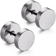 Maya's Grace Round Barbell Stainless Steel Flat Minimalist Stud Earrings
