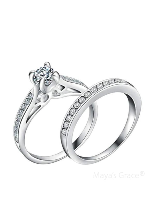 Women's CZ Crystal Engagement and Wedding Ring Set, 2-Piece Bridal Jewelry - 9