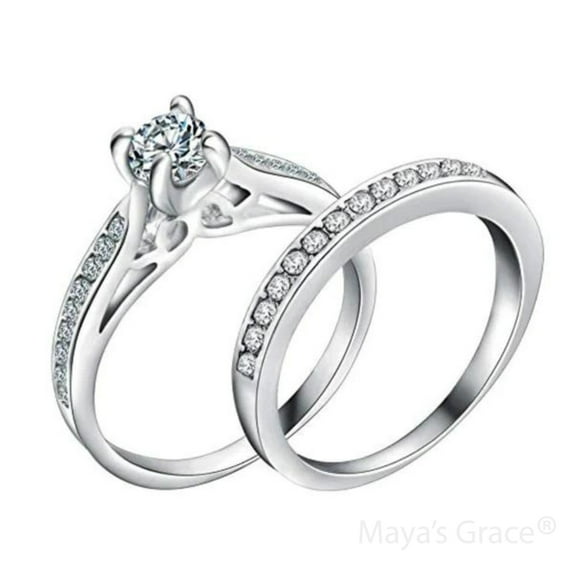 Maya's Grace Women's CZ Crystal Engagement and Wedding Ring Set, 2-Piece Bridal Jewelry - 10