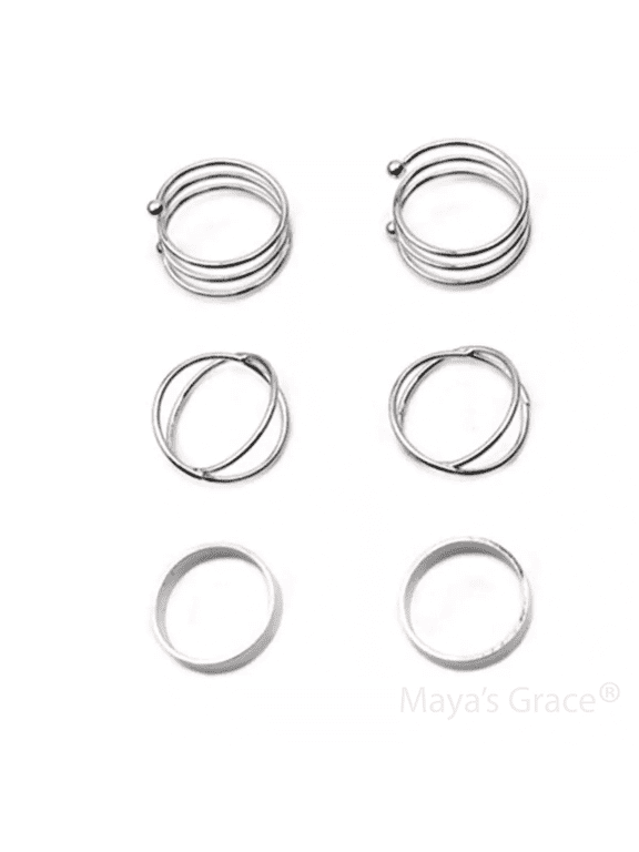 Stackable Midi and Knuckle Rings Set for Women, 6-Piece Boho Aesthetic Jewelry in Gold and Silver - Silver