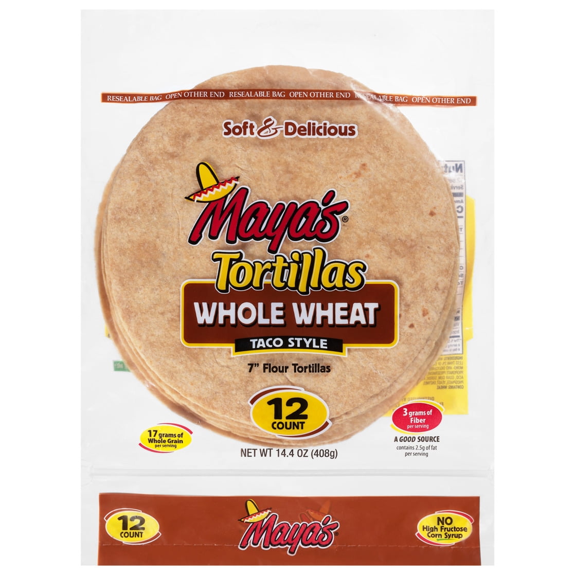 Maya's Whole Wheat Taco Style 7 Inch Flour Tortillas 12 Each