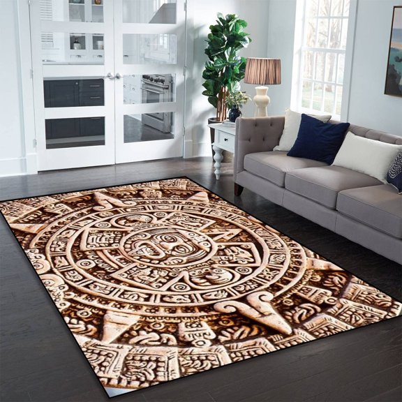Mayan Aztec Calendar Area Rug Non-slip Carpet Living Room Bedroom Carpets Gothic Aesthetic Art Supplies Vintage Room r