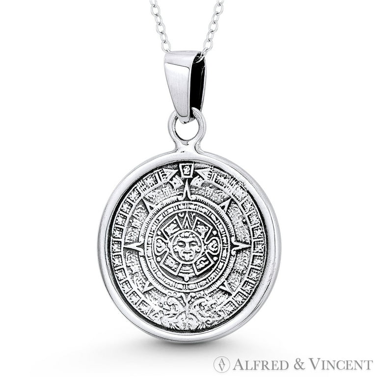 Mayan Calendar Aztec God Tlaltecuhtli 37x25mm Pendant Necklace in Oxidized .925 Sterling Silver Walmart