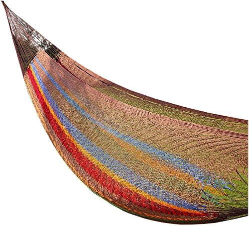 Mayan Double Hammock, 118"x86", South American Style Cotton Bed with Nylon Harness, Includes Carrying Pouch, Perfect for Indoor/Outdoor Relaxation, Brown