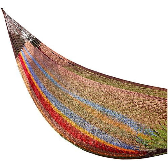 Mayan Double Hammock, 118"x86", South American Style Cotton Bed with Nylon Harness, Includes Carrying Pouch, Perfect for Indoor/Outdoor Relaxation, Brown