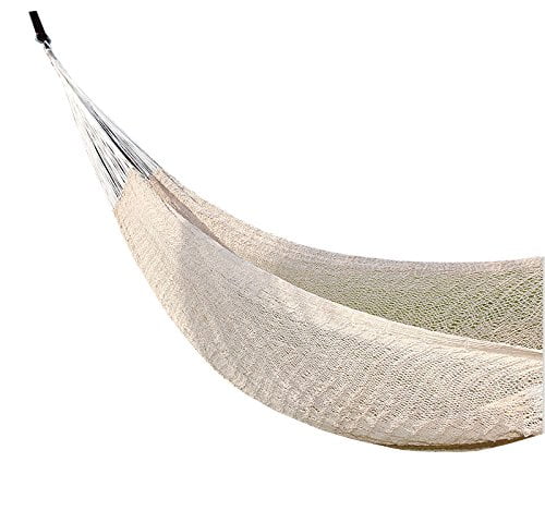 Mayan Double Hammock, 118"x86", South American Style Cotton Bed with Nylon Harness, Includes Carrying Pouch, Perfect for Indoor/Outdoor Relaxation, White