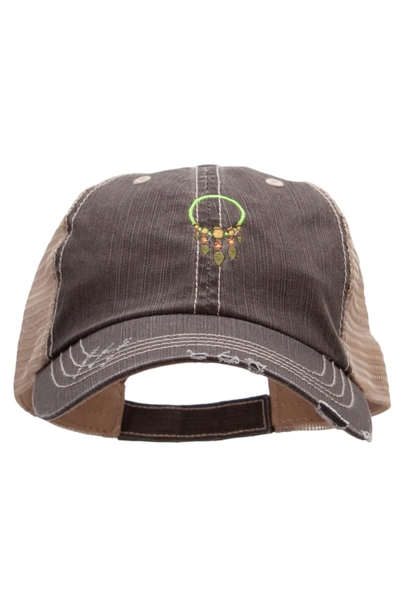 Mayan Dream Catcher Embroidered Low Profile Special Cotton Mesh Cap - Brown Khaki OSFM