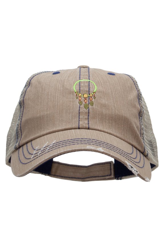 Mayan Dream Catcher Embroidered Low Profile Special Cotton Mesh Cap - Khaki OSFM