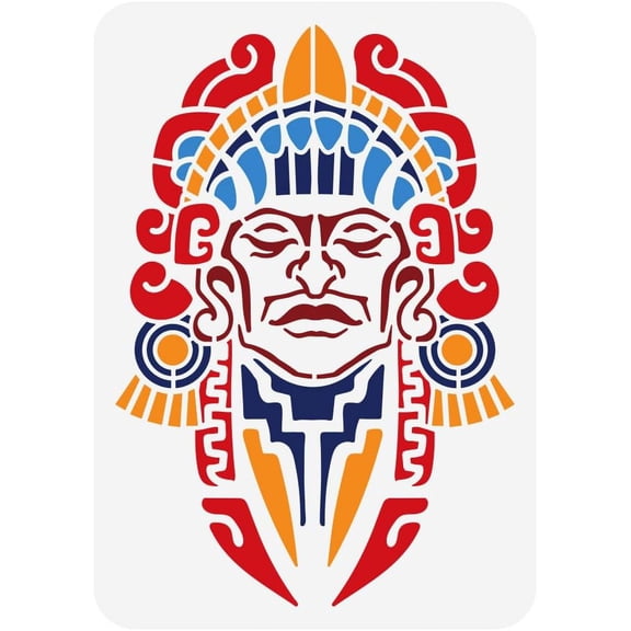 Mayan Face Aztec Mexico Tribal Theme Painting Stencil 8.3x11.7 Reusable DIY Projects