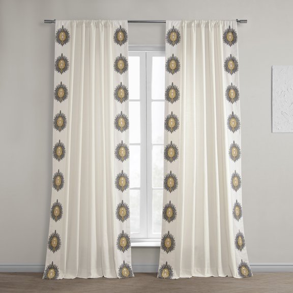 Mayan Gold Bordered Cotton Curtain (1 Panel), Mayan Gold, 50W X 108L