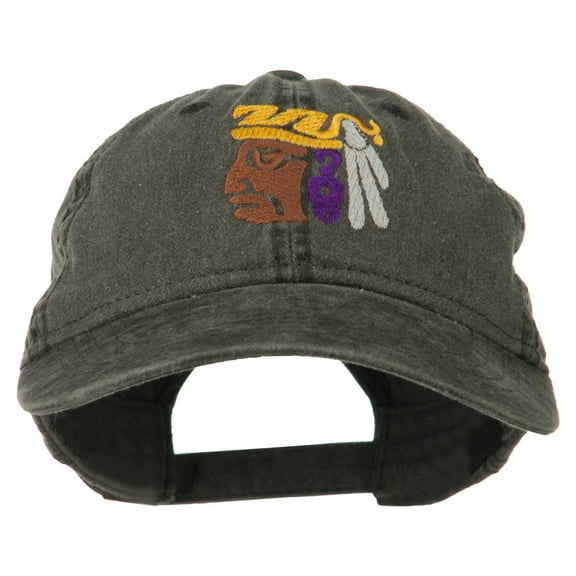 Mayan Head Embroidered Washed Cap - Black OSFM