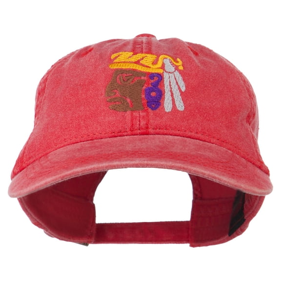 Mayan Head Embroidered Washed Cap - Red OSFM