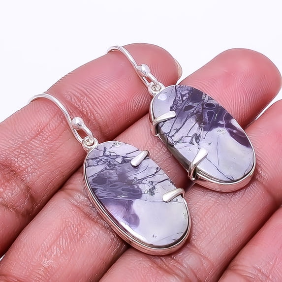 Mayan Porcelian Jasper -Mexico Designer Handmade 925 Silver Plated Earring 1.56", Porcelian Jasper Earring E_7994_333_56