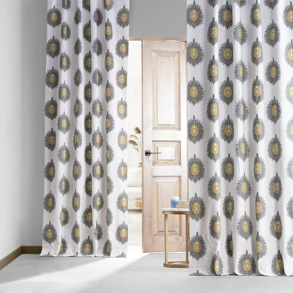 Mayan Teal Printed Cotton Hotel Blackout Curtain (1 Panel), Mayan Teal, 50W X 108L