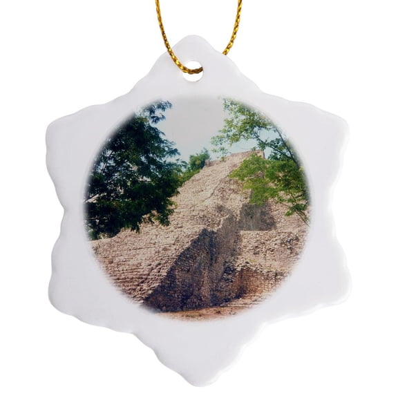 3drose, Mayan Temple, 3 inch Snowflake Porcelain Ornament