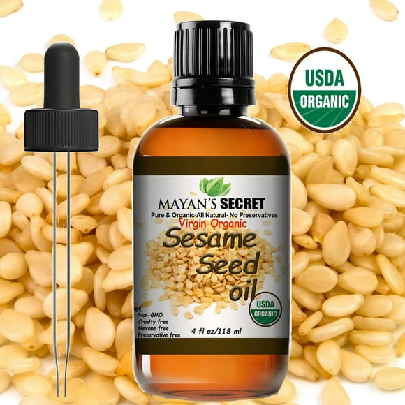 Mayan's Secret 100% Pure Natural Sesame Seed Oil Unrefined Certified Virgin Organic For Skin, Body, Face, and Hair Growth Moisturizer - 4oz