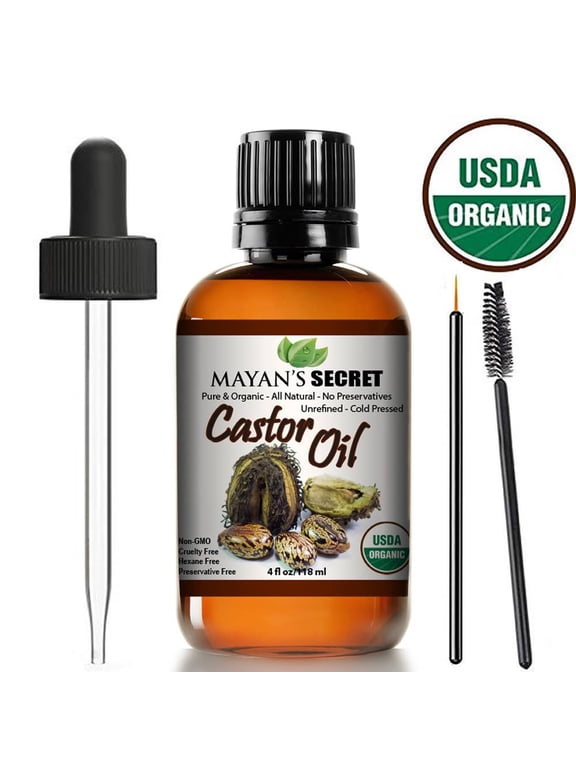 Mayan's Secret Organic Castor Oil Cold-Pressed, Hexane-Free USDA Certified - 4fl oz