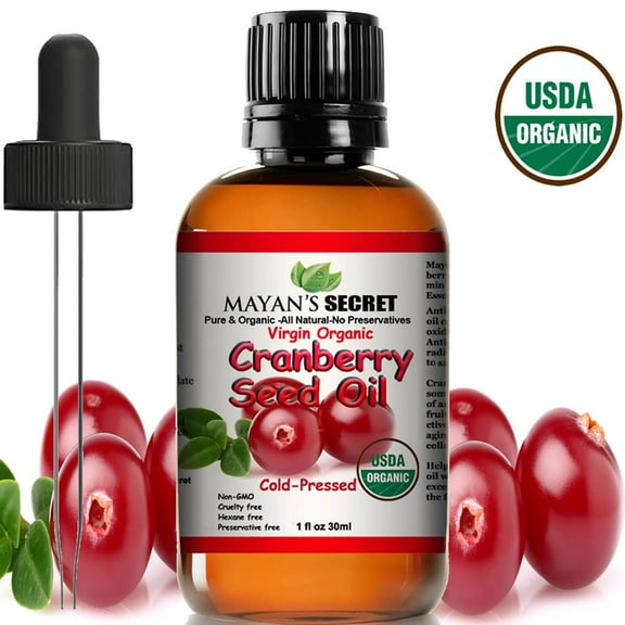Mayan's Secret Organic Cranberry Seed Oil - Virgin Organic, Cold Pressed The Skin Secret, USDA Certified - 30ml