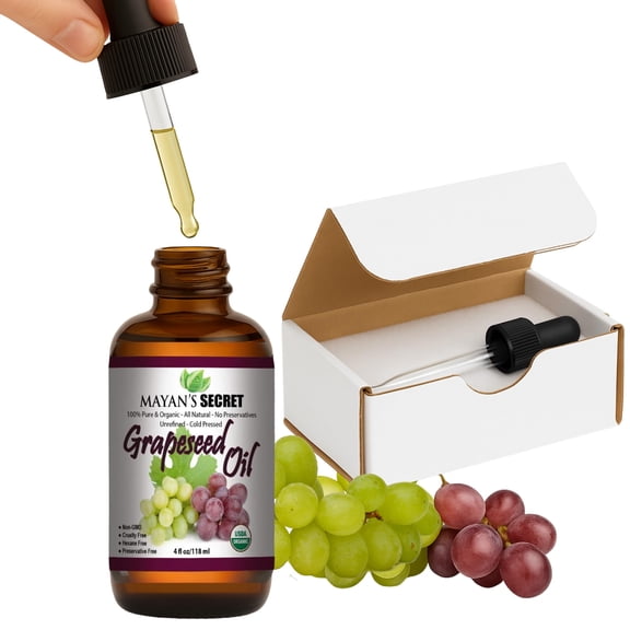 Mayans Secret Organic Grapeseed Oil Essential to Reduce Skin Wrinkles and Stretch Marks- Facial Cleanser, USDA Certified, Unrefined, Cold Pressed, Dandruff Remover - 4Oz