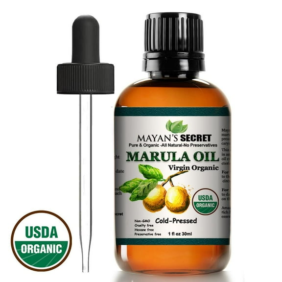 Mayan's Secret Organic Marula Oil for Face and Hair, Pure Virgin, Natural, Cold Pressed Facial Oil, Unrefined Luxury Oil for Lips, Nails, Shampoo, Conditioner, Lotion, Face Serum USDA Certified - 1oz