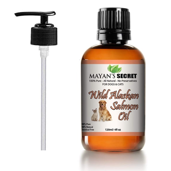 Mayan’s Secret Wild Alaskan Salmon Oil for Dogs & Cats, 4 oz, Liquid Pet Supplement, Omega Fatty Acids, Pump Dispenser