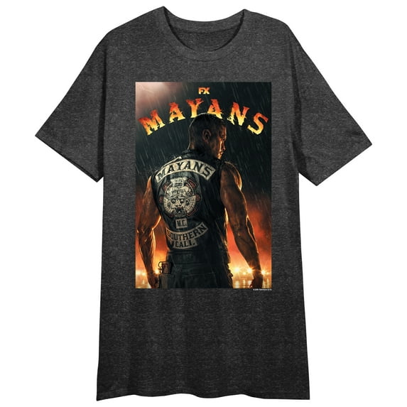 Mayans M.C. Ezekiel Reyes Poster Art Crew Neck Short Sleeve Black Heather Women's Night Shirt-Small