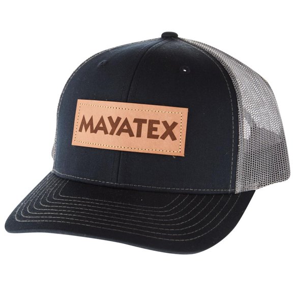 Mayatex Navy and Charcoal Leather Patch Logo Mesh Back Cap