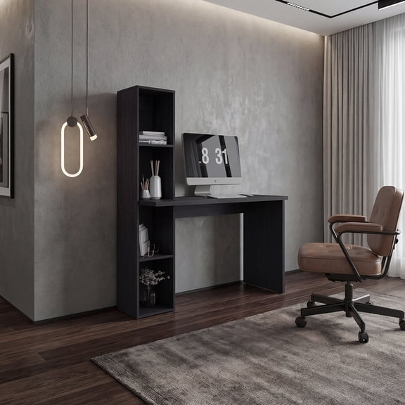 Maybach Series Library Desk Modern Home Office Desk with Integrated Bookshelf Storage Writing Study Desk with Shelves Space Saving Workstation for Bedroom Office