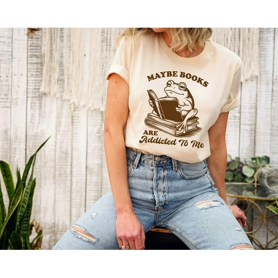 Maybe Books Are Addicted To Me Shirt, Frog Tee, Retro Bookish Shirt, Bookworm Shirt, Book Lover Gift, Reading Frog Tee, Vintage Shirt TSHIRT All Size S-5XL