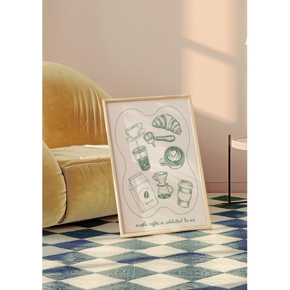 Maybe Coffee is Addicted to Me print, coffee shop print, kitchen wall art, Coffee Bar Sign, Coffee Poster, Coffee Lover , quirky print Unframed Paper Print