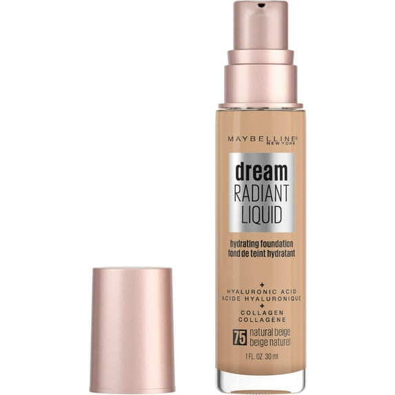 Maybelline Dream Radiant Liquid Foundation Makeup, 75 Natural Beige, 1 fl oz