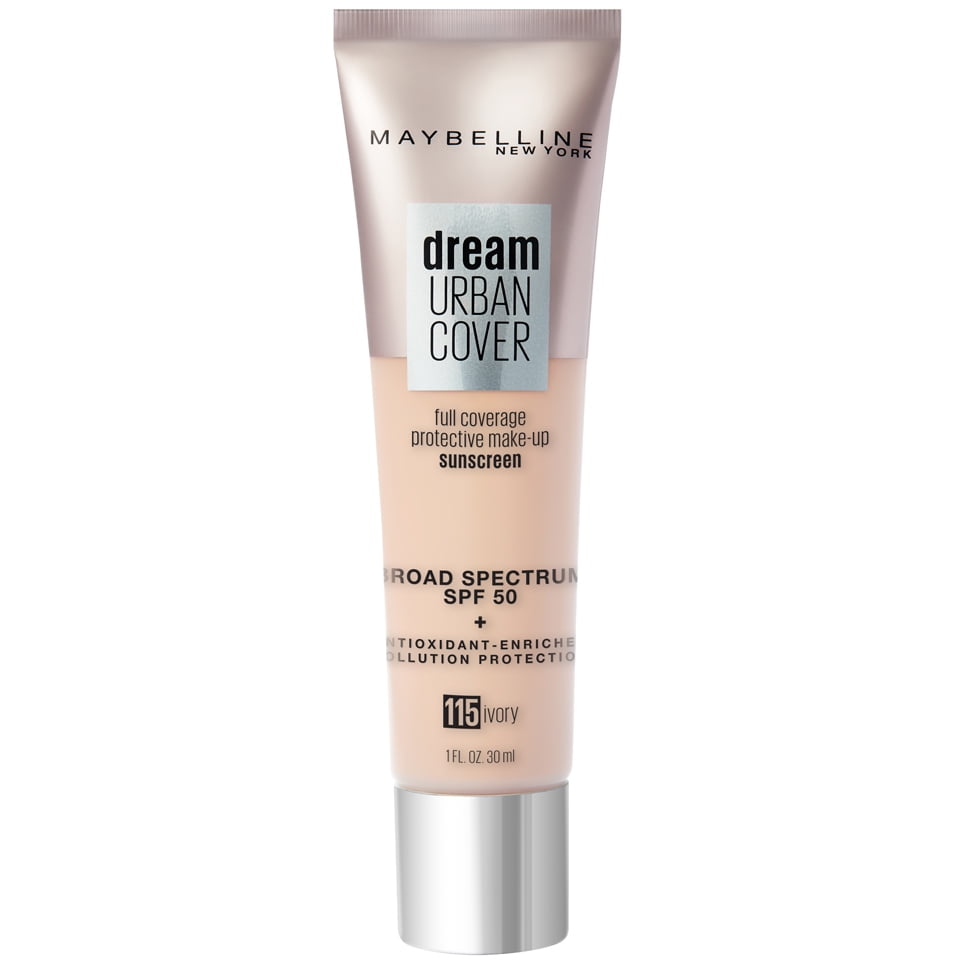 Maybelline Dream Urban Cover Foundation Makeup, SPF 50, 115 Ivory, 1 fl oz