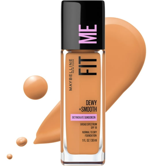 Maybelline Fit Me Dewy and Smooth Liquid Foundation Makeup, SPF 18, Toffee, 1 fl oz