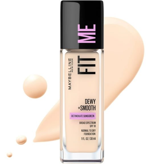 Maybelline Fit Me Dewy and Smooth Liquid Foundation, SPF 18, 102 Fair Porcelain, 1 fl oz