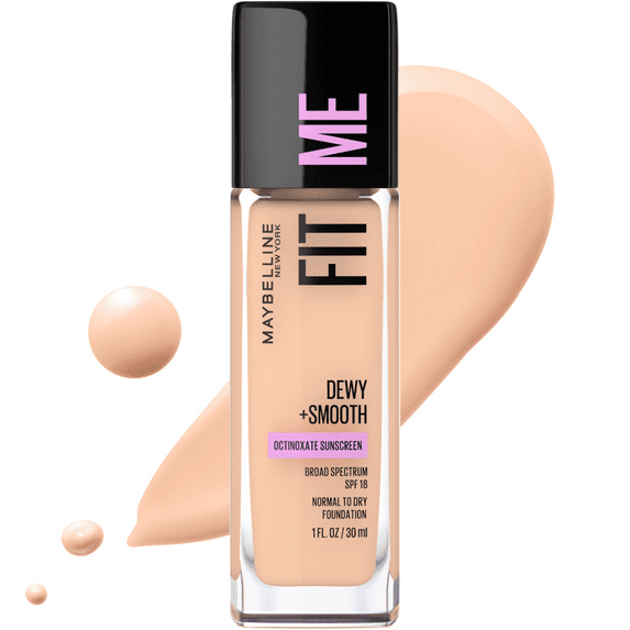 Maybelline Fit Me Dewy and Smooth Liquid Foundation, SPF 18, 115 Ivory, 1 fl oz