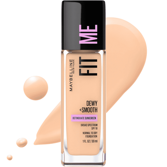 Maybelline Fit Me Dewy and Smooth Liquid Foundation, SPF 18, 120 Classic Ivory, 1 fl oz