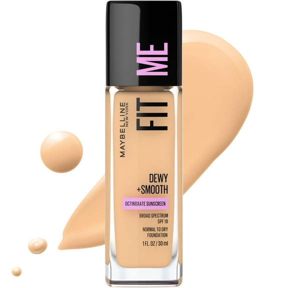 Maybelline Fit Me Dewy and Smooth Liquid Foundation, SPF 18, 128 Warm Nude, 1 fl oz