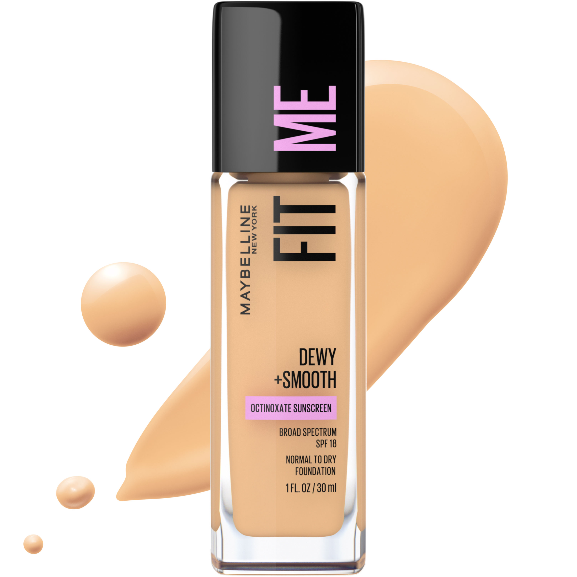 Maybelline Fit Me Dewy and Smooth Liquid Foundation, SPF 18, 220 Natural Beige, 1 fl oz - image 1 of 9