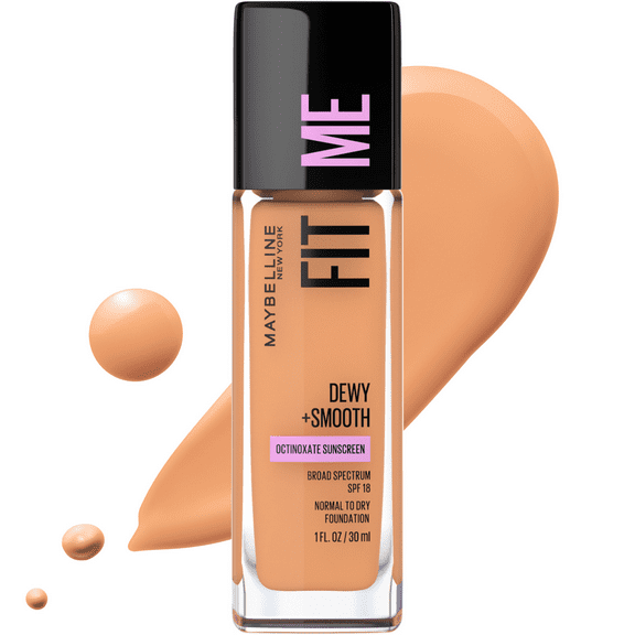 Maybelline Fit Me Dewy and Smooth Liquid Foundation, SPF 18, 322 Warm Honey, 1 fl oz