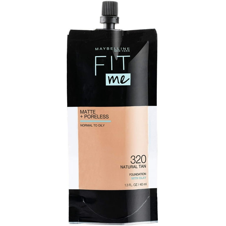 Maybelline Fit Me Matte + Poreless Liquid Foundation, Face Makeup,  Mess-Free No Waste Pouch Format, Normal to Oily Skin Types, Natural Tan,  1.3 Fl Oz