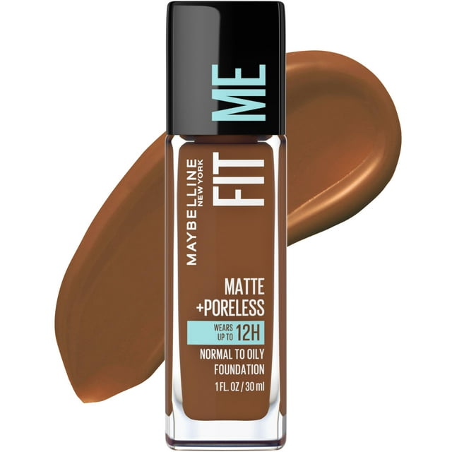 Maybelline Fit Me Matte + Poreless Liquid Foundation Makeup, 370 Deep Bronze, 1 fl oz