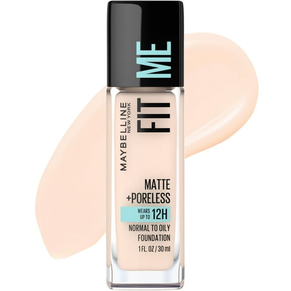 Maybelline Fit Me Matte + Poreless Liquid Foundation Makeup, Fair Porcelain, 1 fl oz