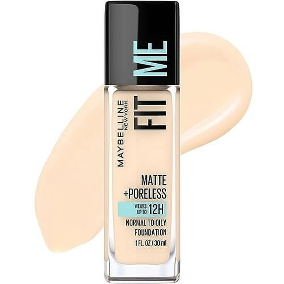 Maybelline Fit Me Matte + Poreless Liquid Oil-Free Foundation Makeup, Porcelain, 1 Count Packaging May Vary