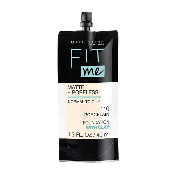 Maybelline Fit Me Matte + Poreless Normal to Oily Liquid Foundation with Clay, 110 Porcelain
