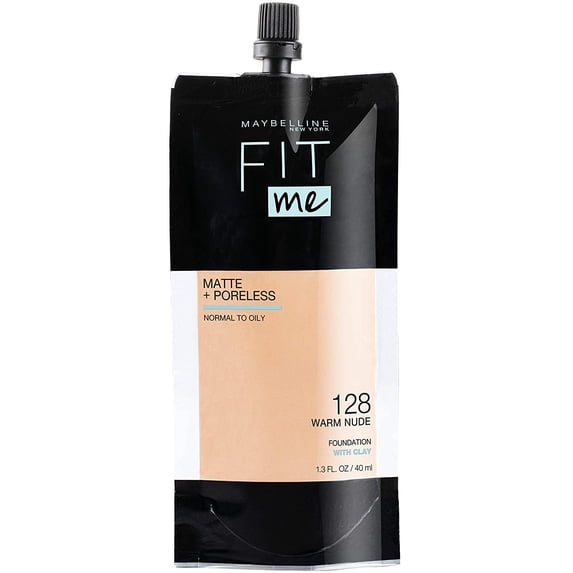 Maybelline Fit Me Matte + Poreless Normal to Oily Liquid Foundation with Clay, 128 Warm Nude