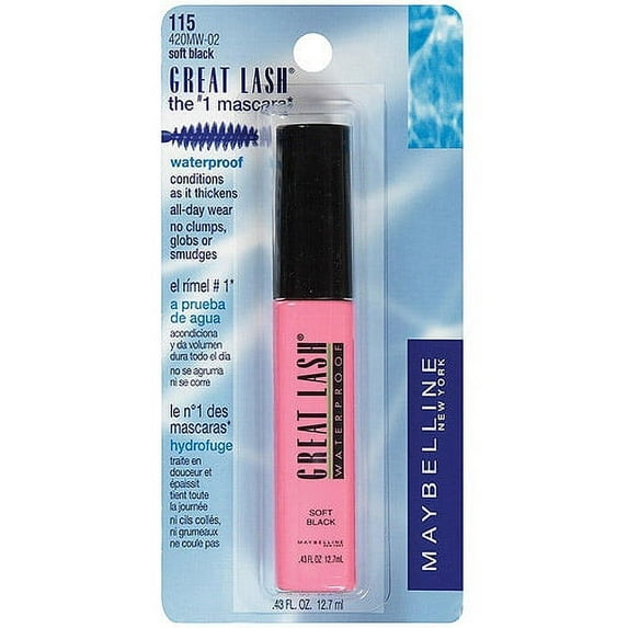 Maybelline Great Lash Waterproof Mascara, 115 Soft Black, 0.43 fl oz
