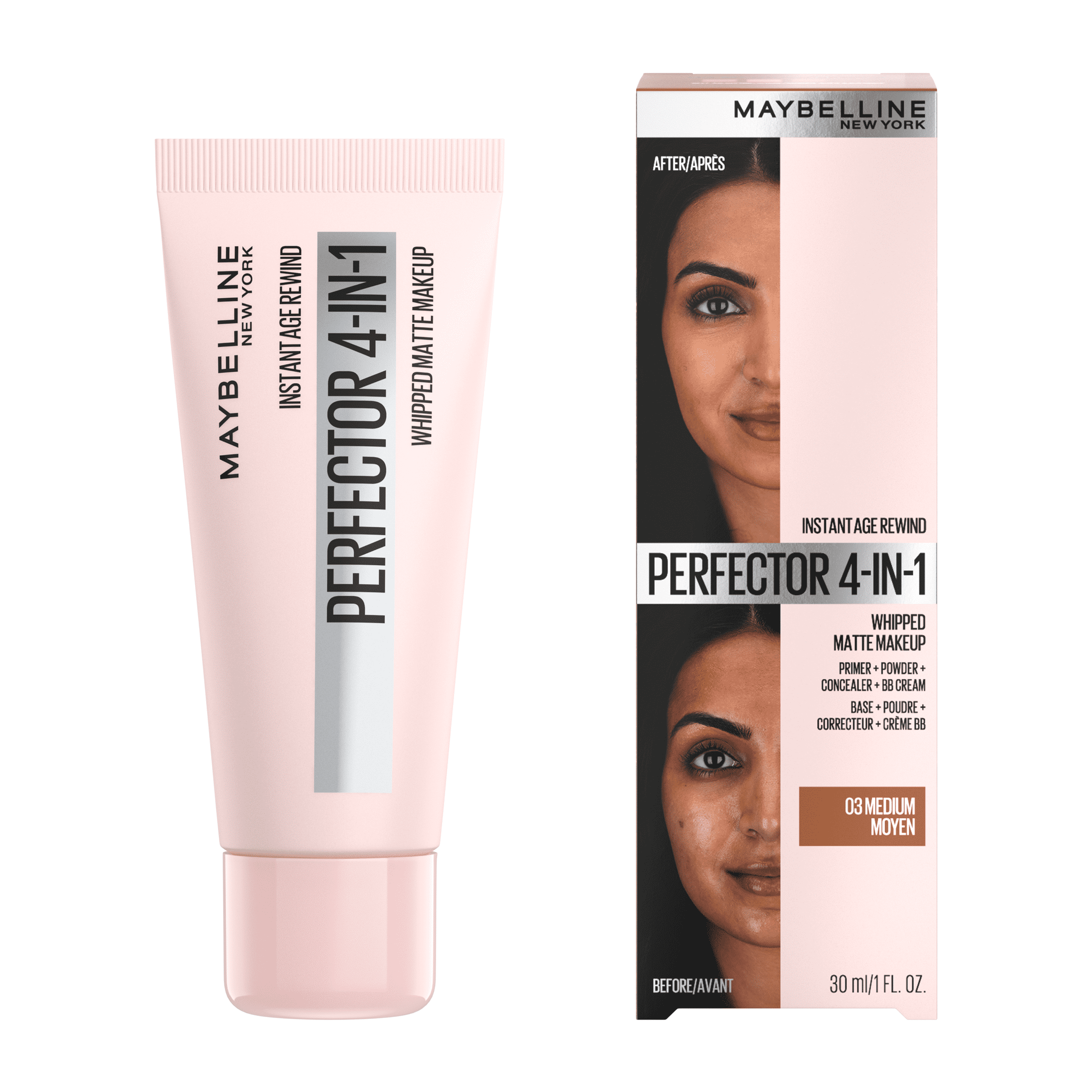 Maybelline Instant Age Rewind 4-In-1 Matte Foundation Makeup, Light/Medium,  1 fl oz