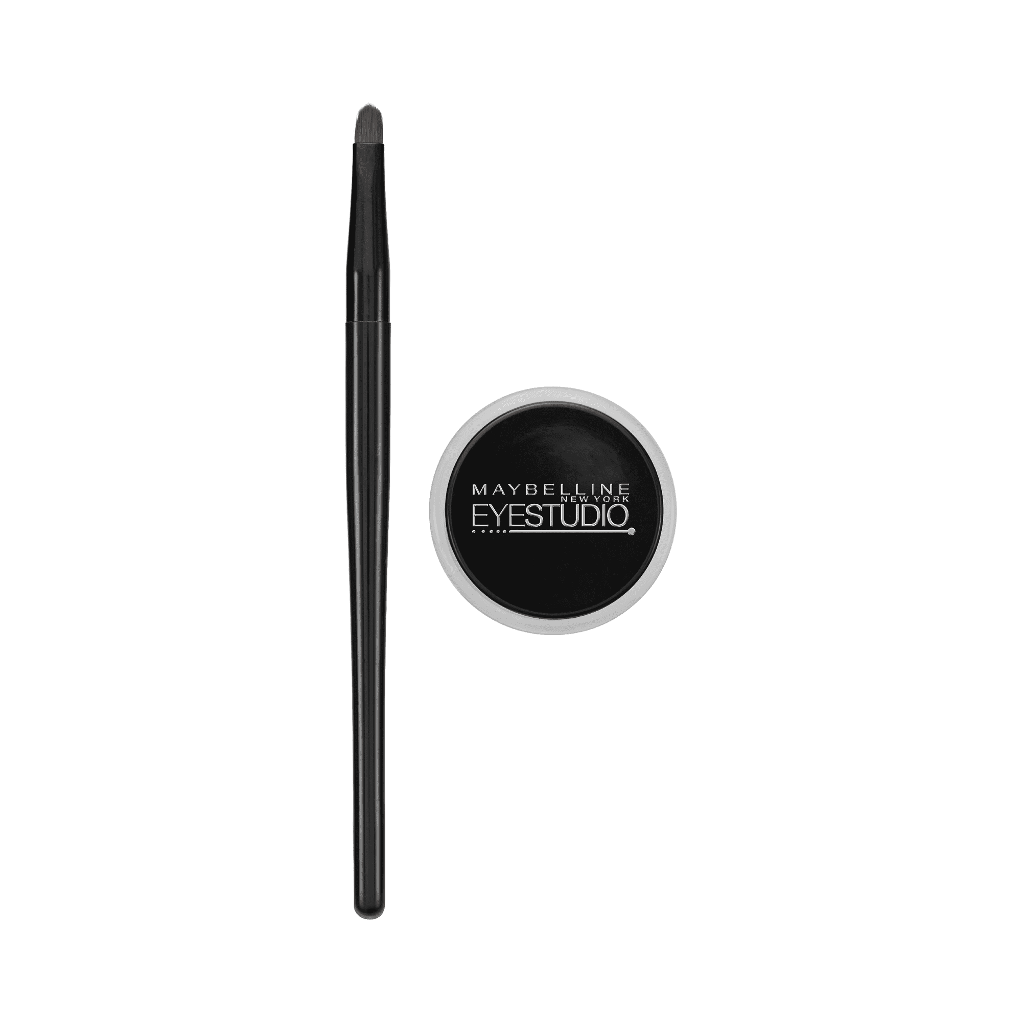 Maybelline EyeStudio Lasting Drama Gel Eyeliner – a black gel eyeliner pot paired with a precise application brush for intense, smudge-proof definition.