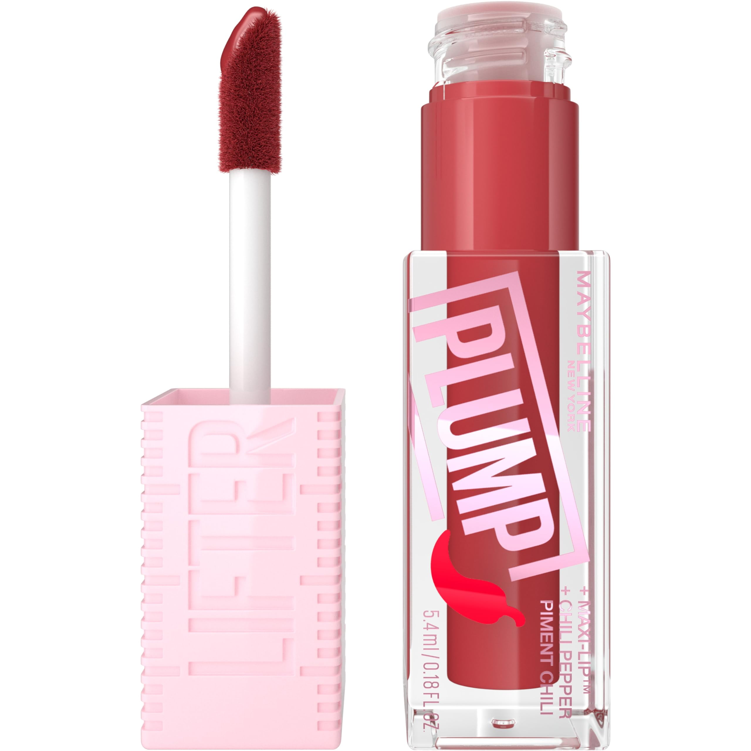 Maybelline Lifter Gloss Lifter Plump, Plumping Lip Gloss With Chili Pepper And 5 MaxiLip, Hot